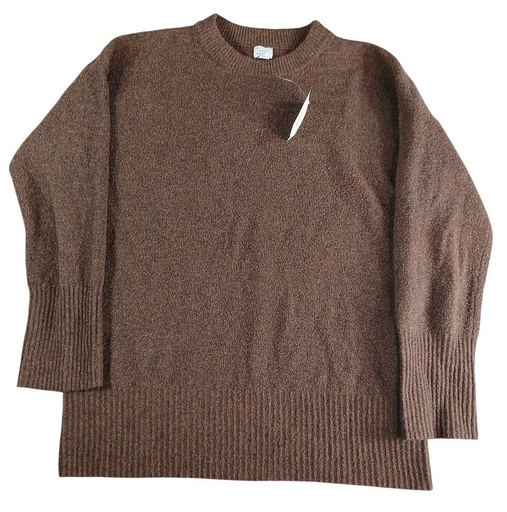 A New Day Sweater Womens Medium Brown Knit Crewneck Cozy Warmth V Neck NWT